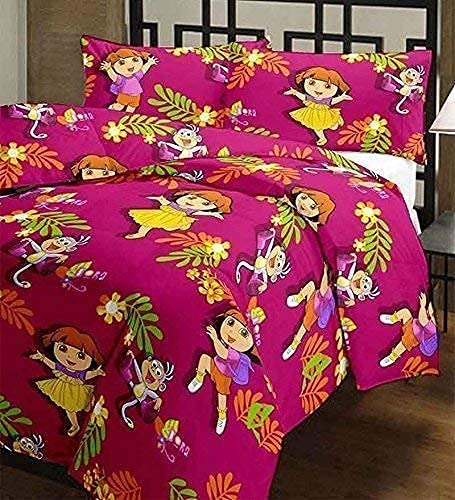 TEEJA Microfiber Soft Design Print Reversible Double Bed Single Bed Dohar, Blanket, AC Dohar for Kids (Multicolour) (Dora, Single Bed)