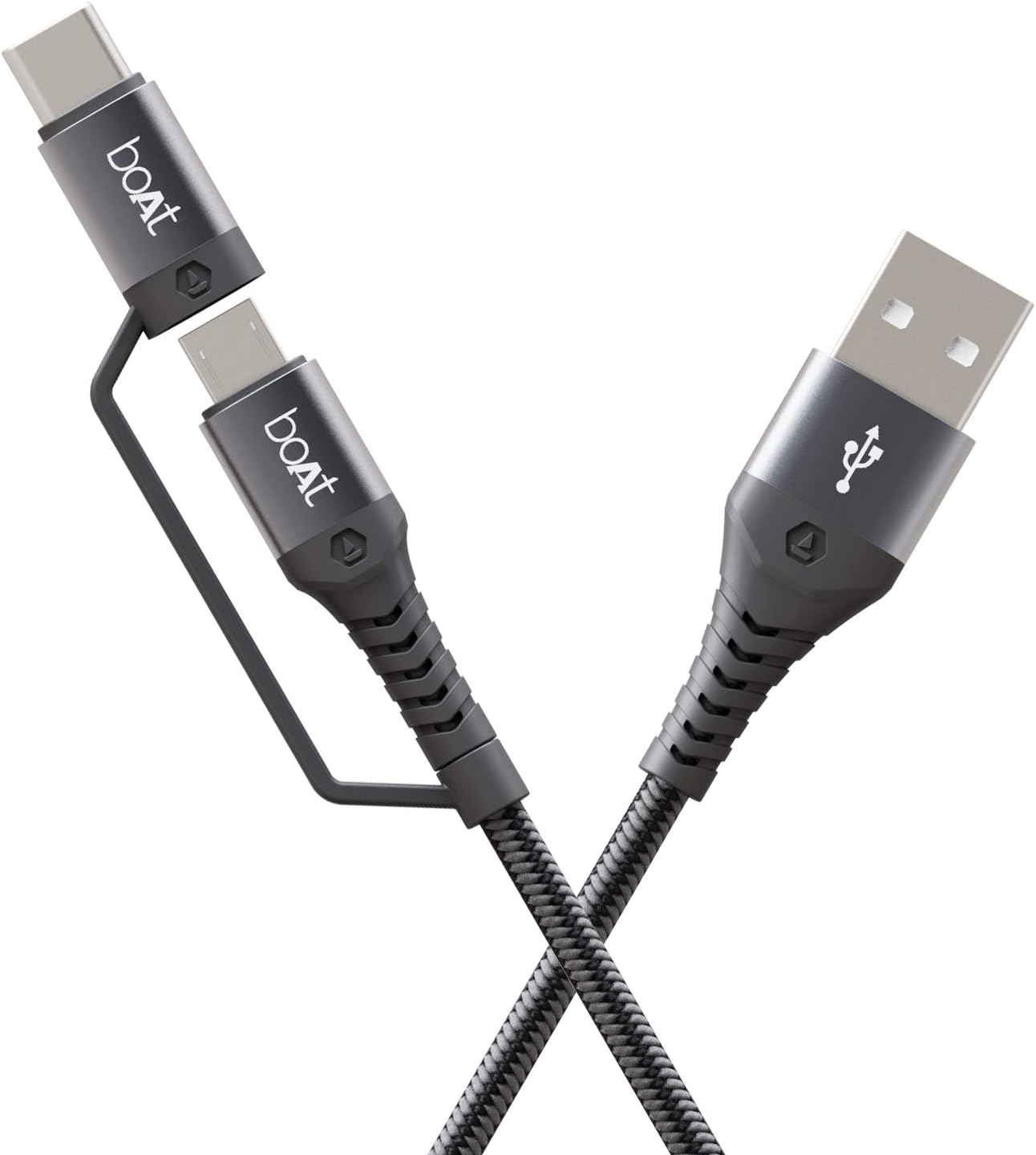 Lucky Cell Point Boat Deuce USB 300 2 in 1 Type-C & Micro USB Stress Resistant, Sturdy Cable with 3A Fast Charging & 480mbps Data Transmission, 10000+ Bends