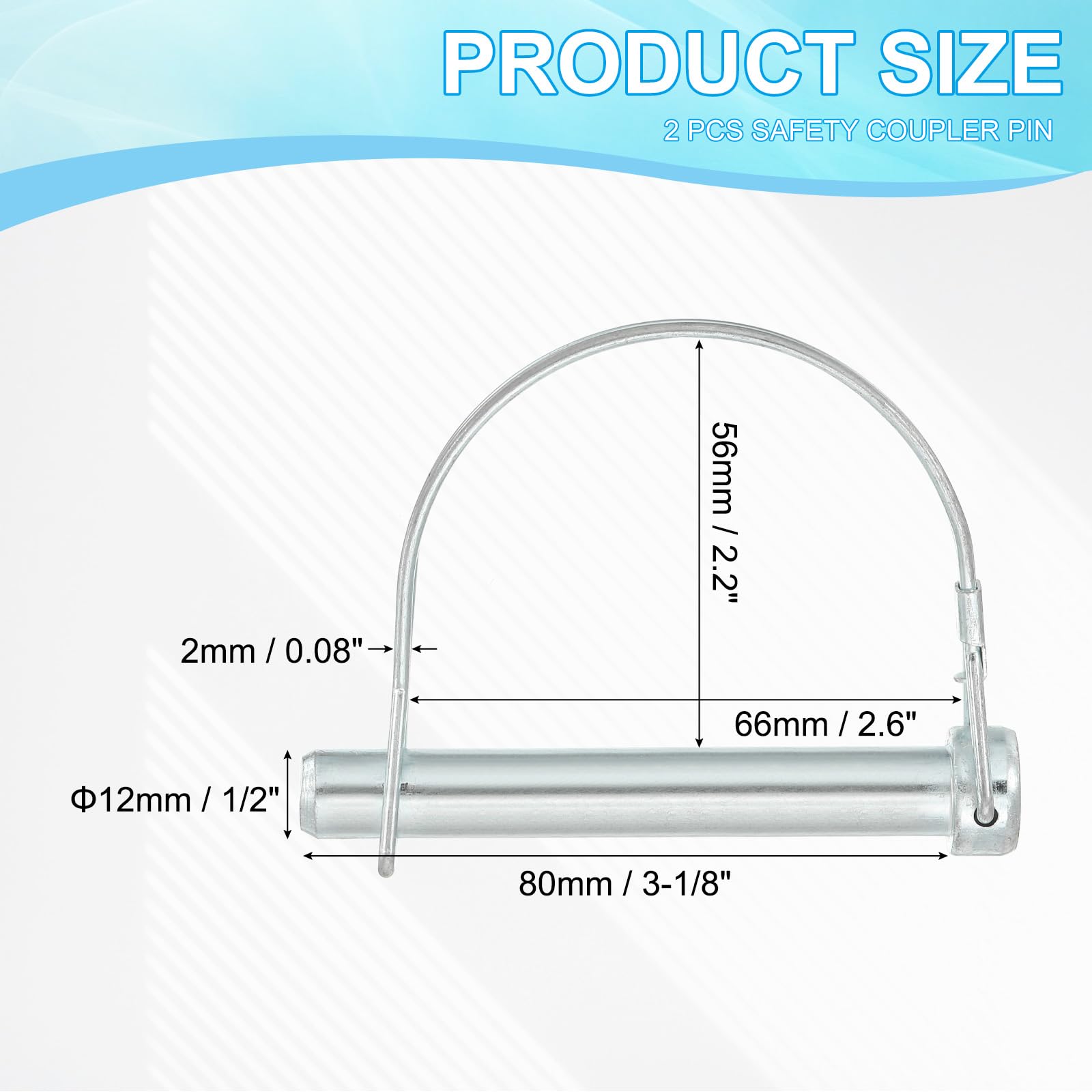 PATIKIL Trailer Coupler Pin 1/2x3-1/8x2.6"(D*L*IW) - Image 2