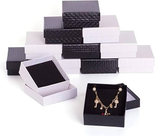 Miniatura 7 de 12 cajas de cartón cuadradas para joyas, cajas de accesorios de tarjetas de papel blanco, caja de regalo con esponja en el interior para collar,
