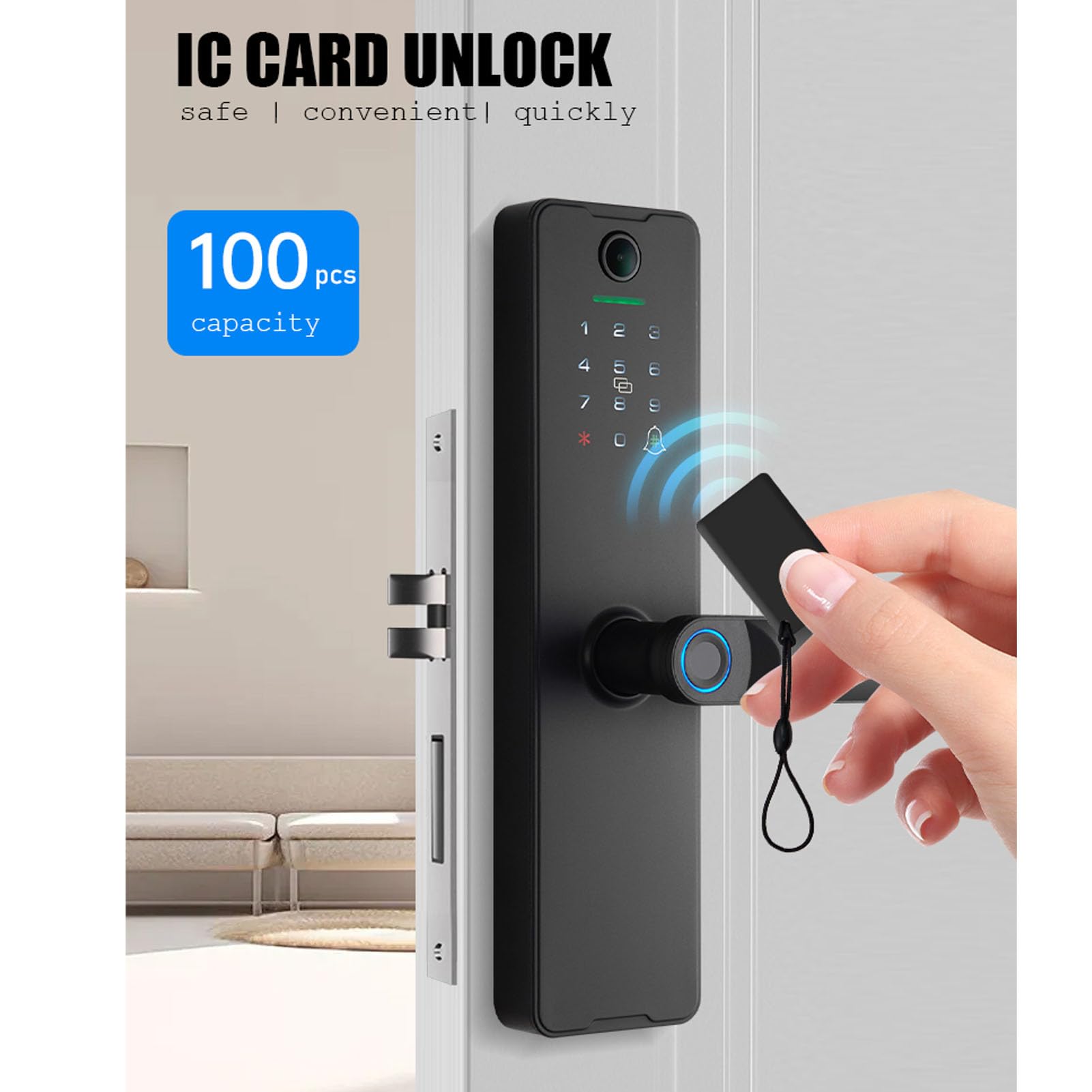Serrure Connectée avec Caméra HD, 6 Modes de Déverrouillage (empreinte Digitale, Mot de Passe, Carte à Puce, Application Mobile, Mot de Passe temporaire), Sonnette Intégrée et