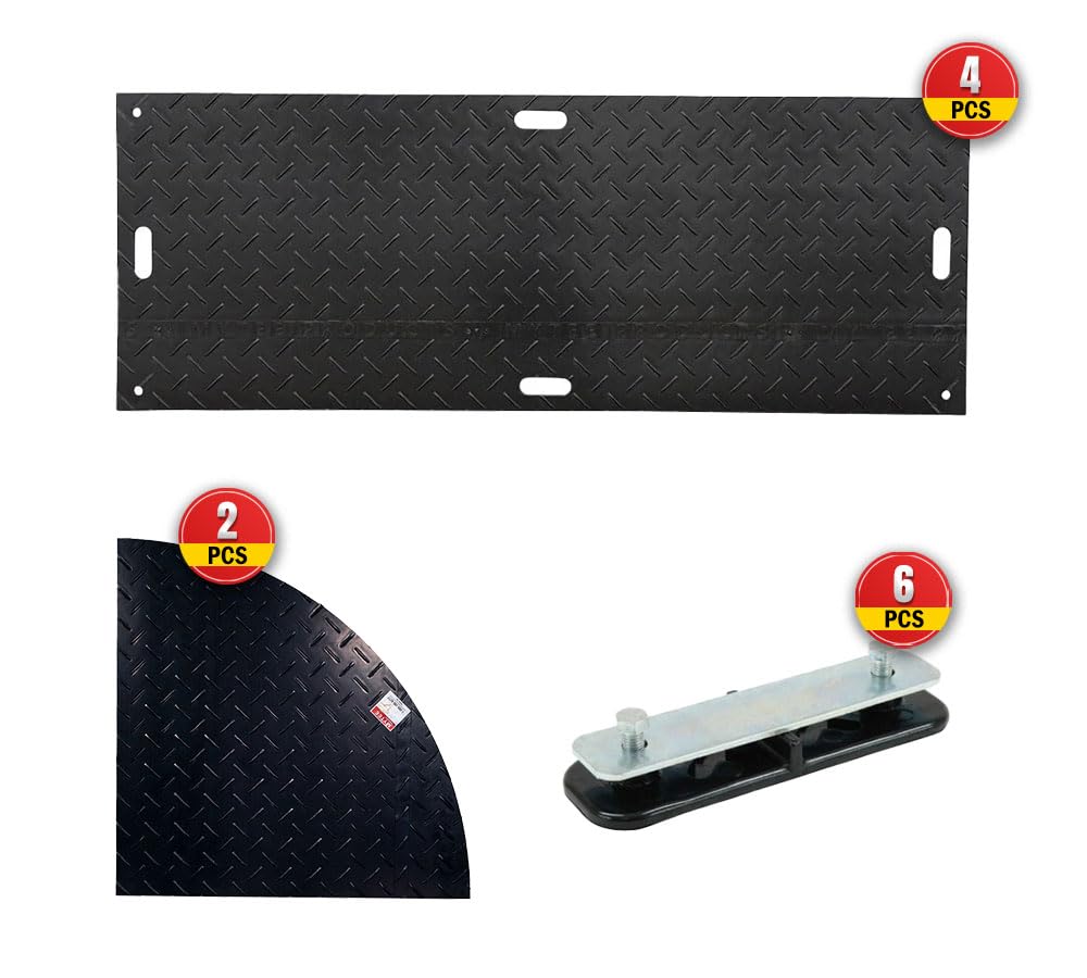Mytee Products Black Ground Protection Mats – 4ft (W) x 8ft (L) with 4'x4' Heavy-Duty Curved Mats and Single Connectors, Two-Way Locking System
