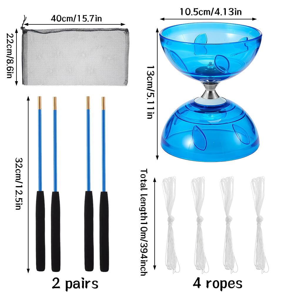 Diabolo LED avec roulement à billes, 3 roulements à billes, diabolo avec bâtons et ficelle, kit de jonglerie pour débutant, avec 2 paires de baguettes à main + 4 kits de cordes de rechange