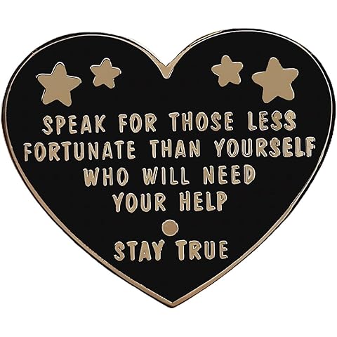 Ficsowy Heart Enamel Pin, 'Speak For Those Less Fortunate' Inspirational Quote Lapel Pin Badge Brooch, Jewelry Accessory