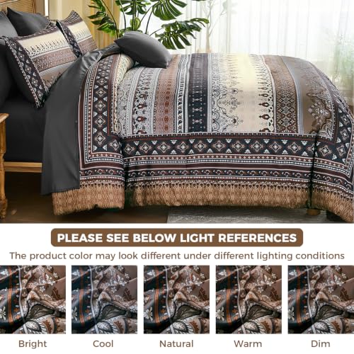 Image of Boho Comforter Set Full Size,8 Pieces Brown Black Striped Bedding Set