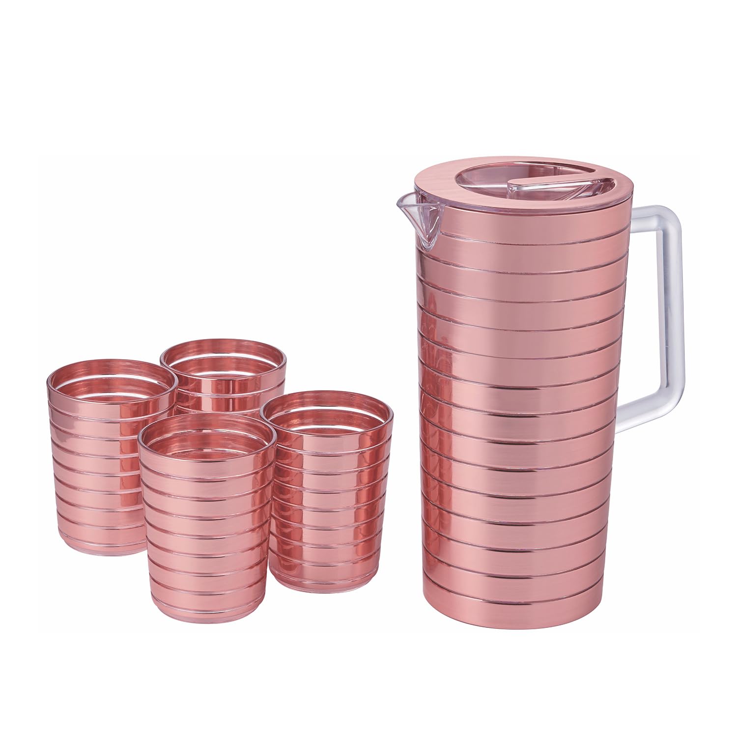 Royalford Water Pitcher with 4 Cups RF12164 Fridge Door 2.5L with Plastic Glasses Set Unbreakable Water Jug with Lid for Juices, Slushies tea Cold Drink Dishwasher and Freezer Safe Premium no smell