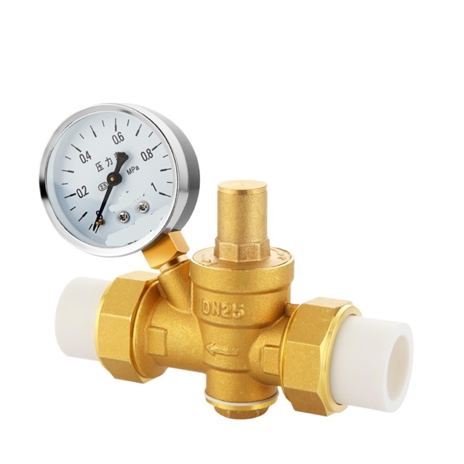 Válvula de Cierre Válvula Reductora de presión de latón PPR Válvula reguladora de presión Ajustable(P-P-R25,Valve with Gauge)