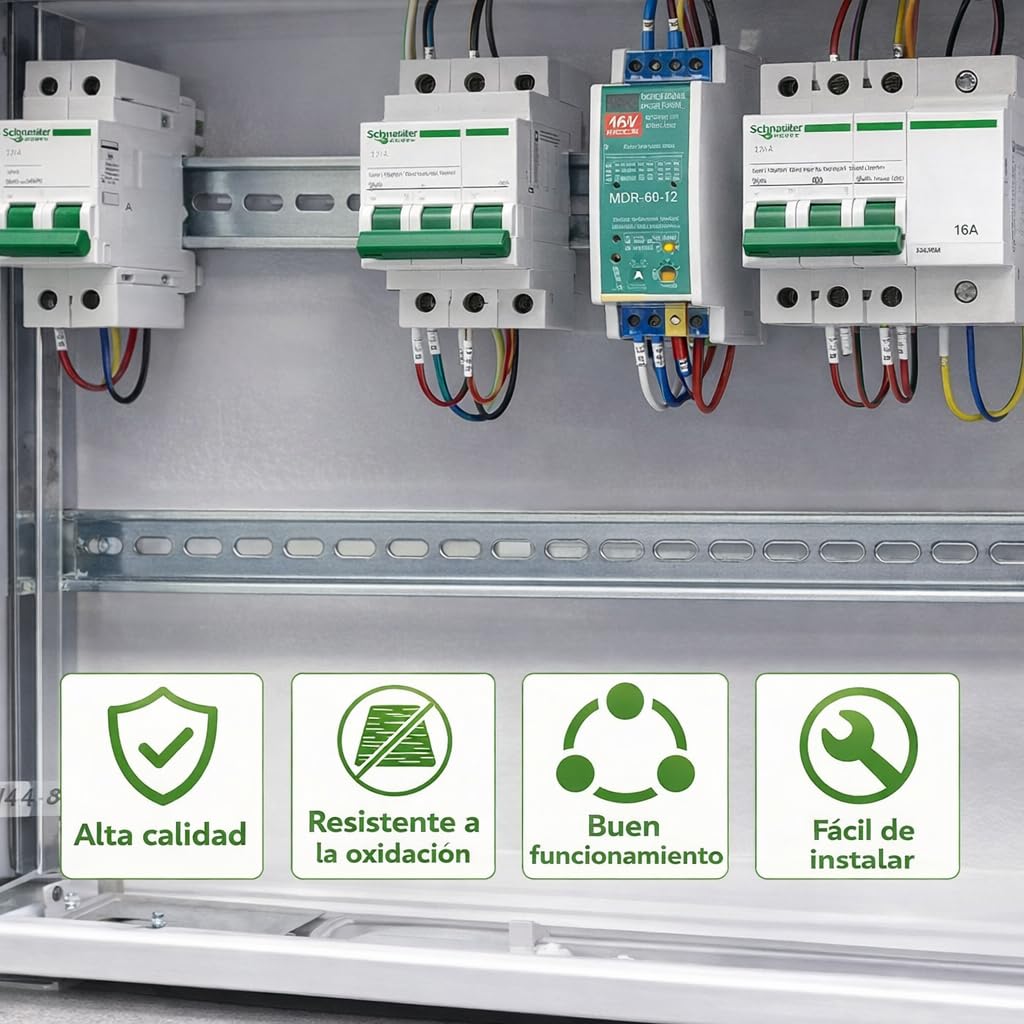 5 Piezas de Carril DIN Ranurado de Acero | Montaje Guía 35mm De Ancho, 7.5mm de Alto, Largo 300mm | Para La Instalación En Armarios Eléctricos de Distribución | Aparamenta Modular |