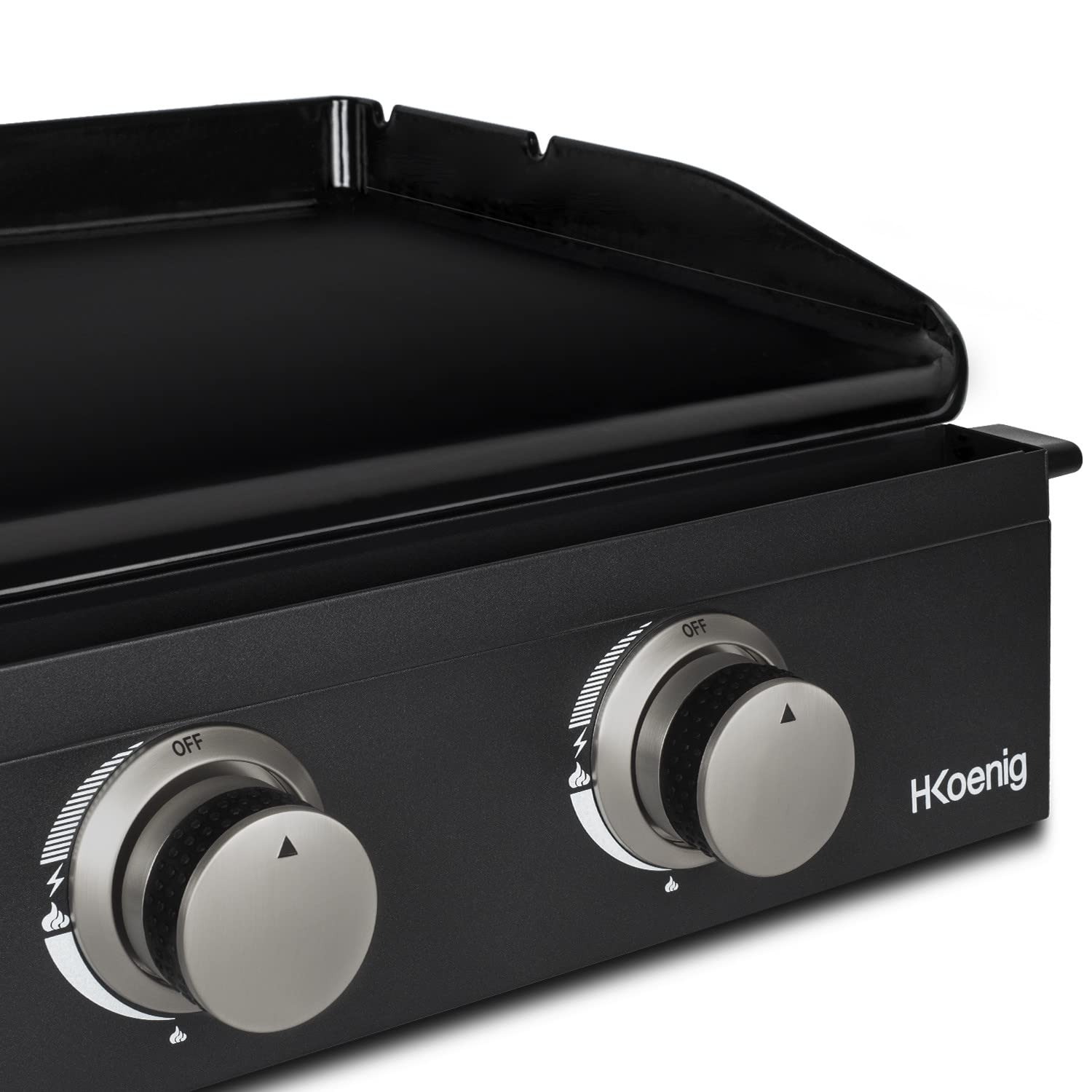H.Koenig Plancha de asar a gas PLX1022, 2 Quemadores U Acero inoxidable, Plancha de asar de fundición esmaltada, Alimentación de gas propano o butano, Distribución uniforme del calor, hasta 350°C