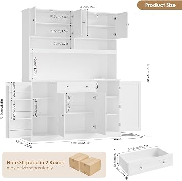 HIFIT 72.8Hx55W Pantry Cabinet with LED & Charging Station, Kitchen Hutch