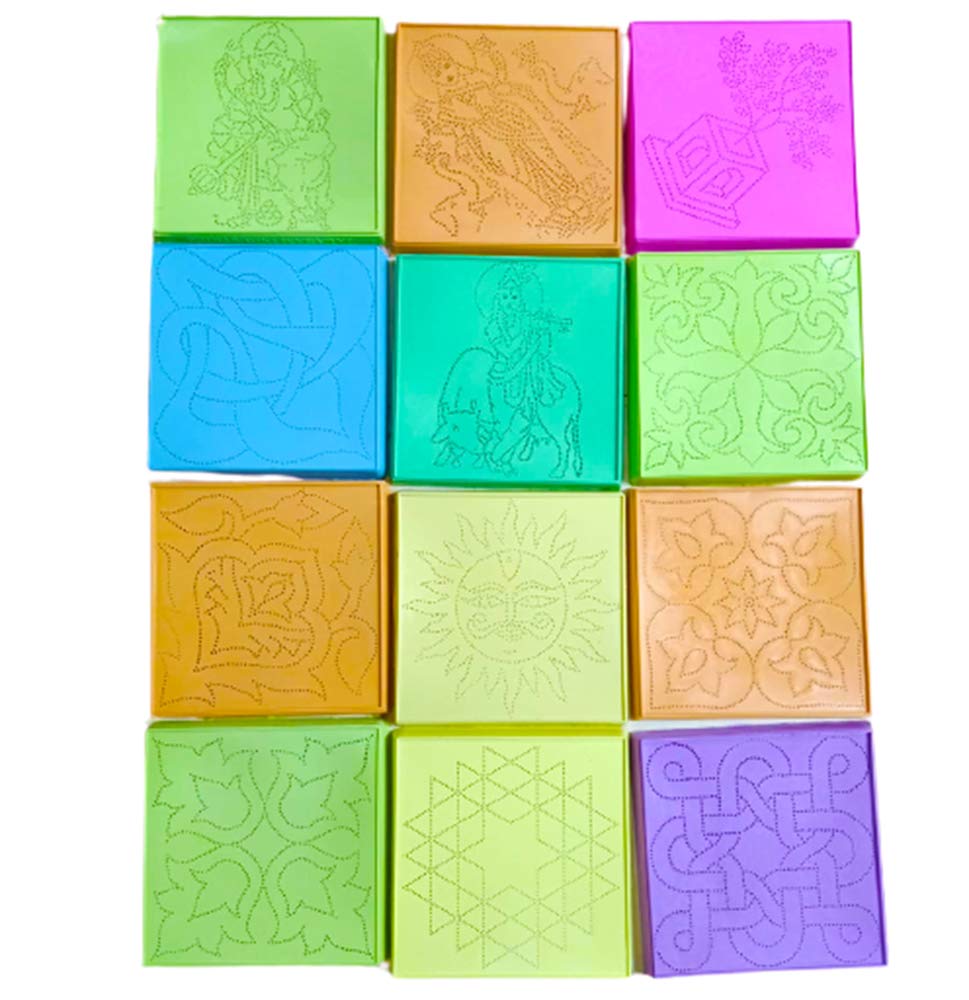 Avanti Creation Square Stamp Small Dot Plastic Rangoli Stencils for Floor Decoration Tools Kit for Diwali Decorations, Multicolor, 6 Inches - Pack of 2