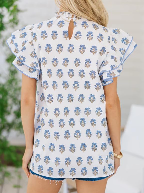 Women Y2K Floral Peplum Top Boho Ruffle Flutter Sleeve Patchwork Shirt Cute Summer Babydoll Blouse - Image 3