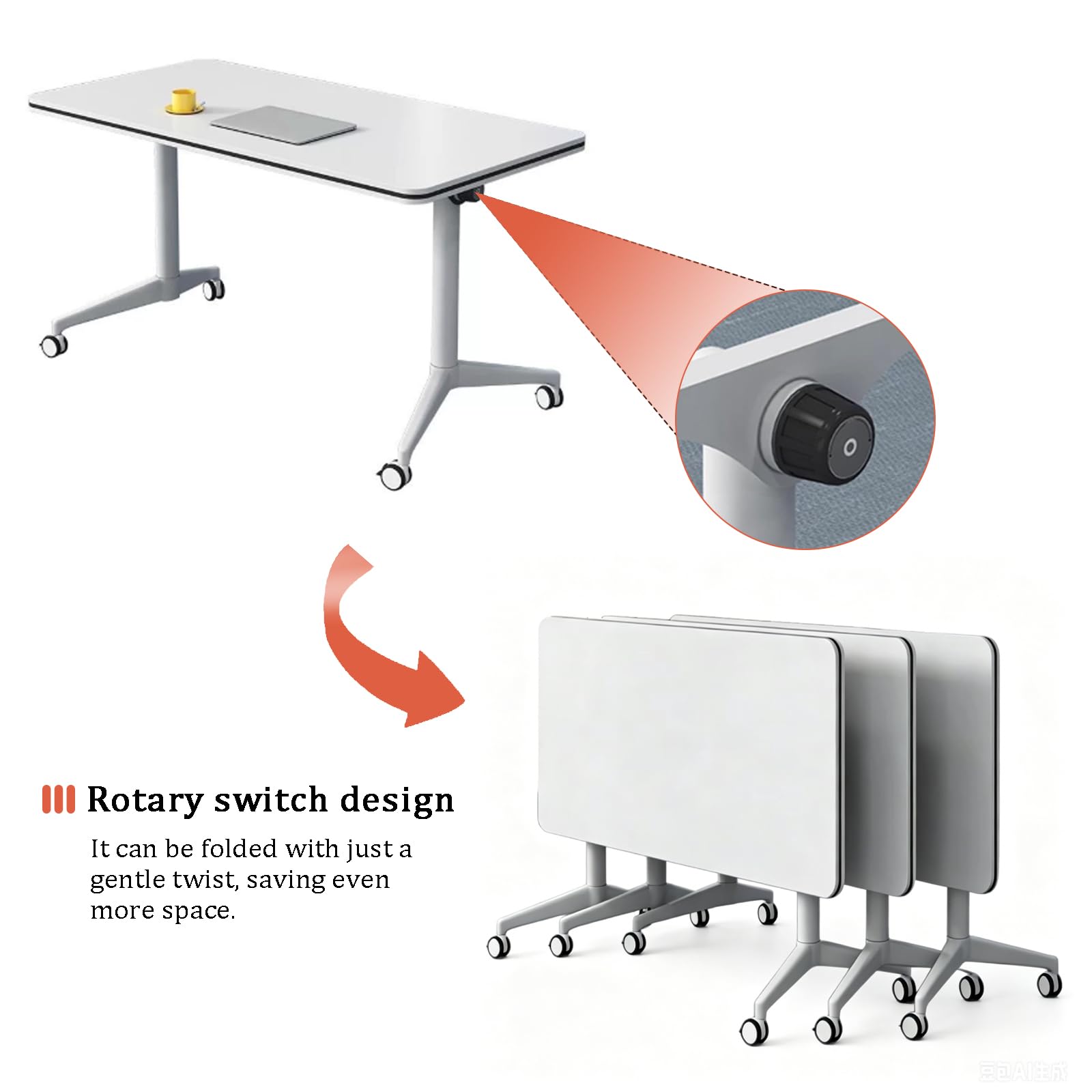 Generisch Klappbarer Konferenztisch, Tragbarer Büro-Trainingstisch mit 360-Grad-Rollen, Mobiles Design, Ideal für Konferenzräume und Klassenzimmer