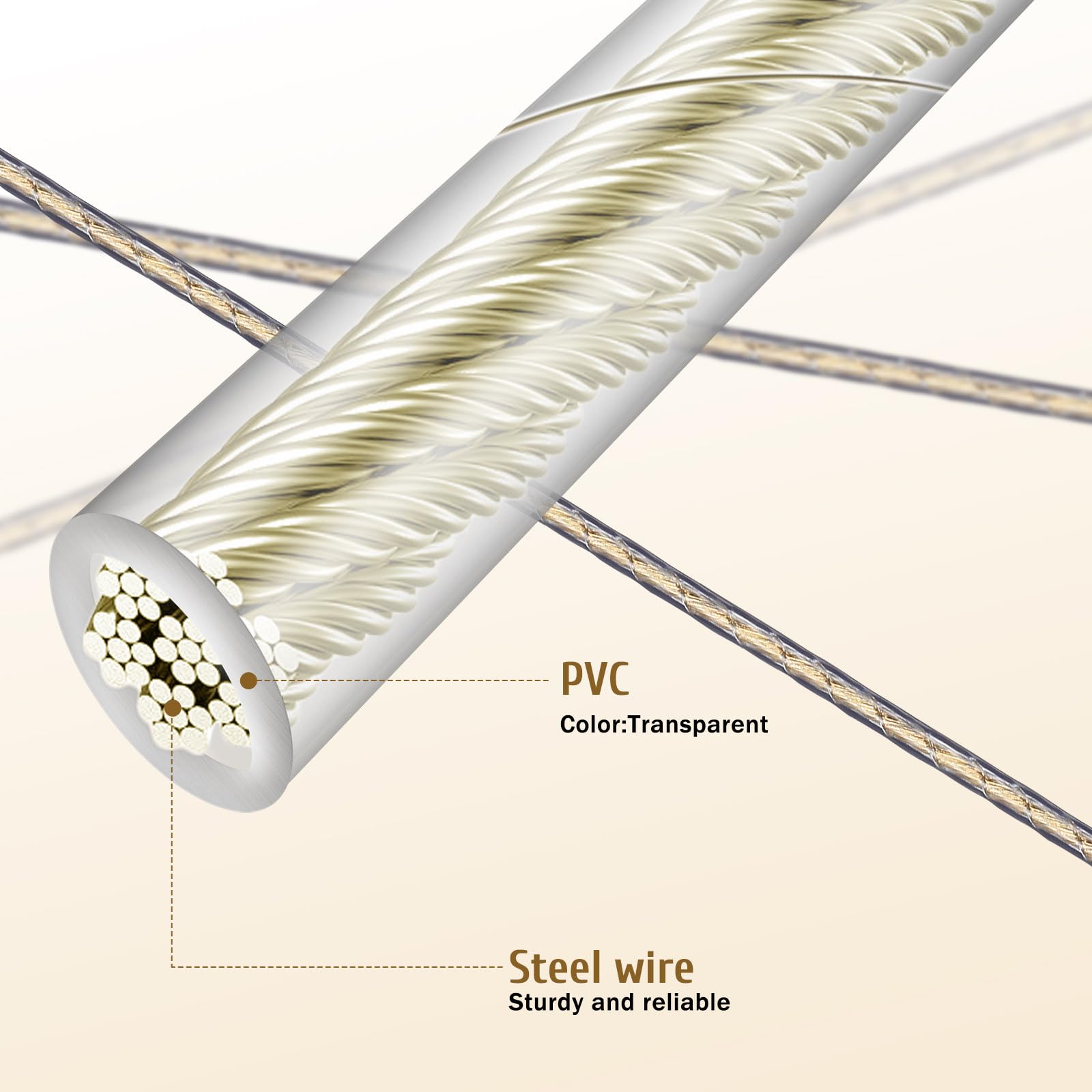 YARNOW Corda per Stendibiancheria Ultra Resistente da 50m Anima in Acciaio Rivestita in Pvc, Design Antiscivolo, per Uso Domestico e All'aperto