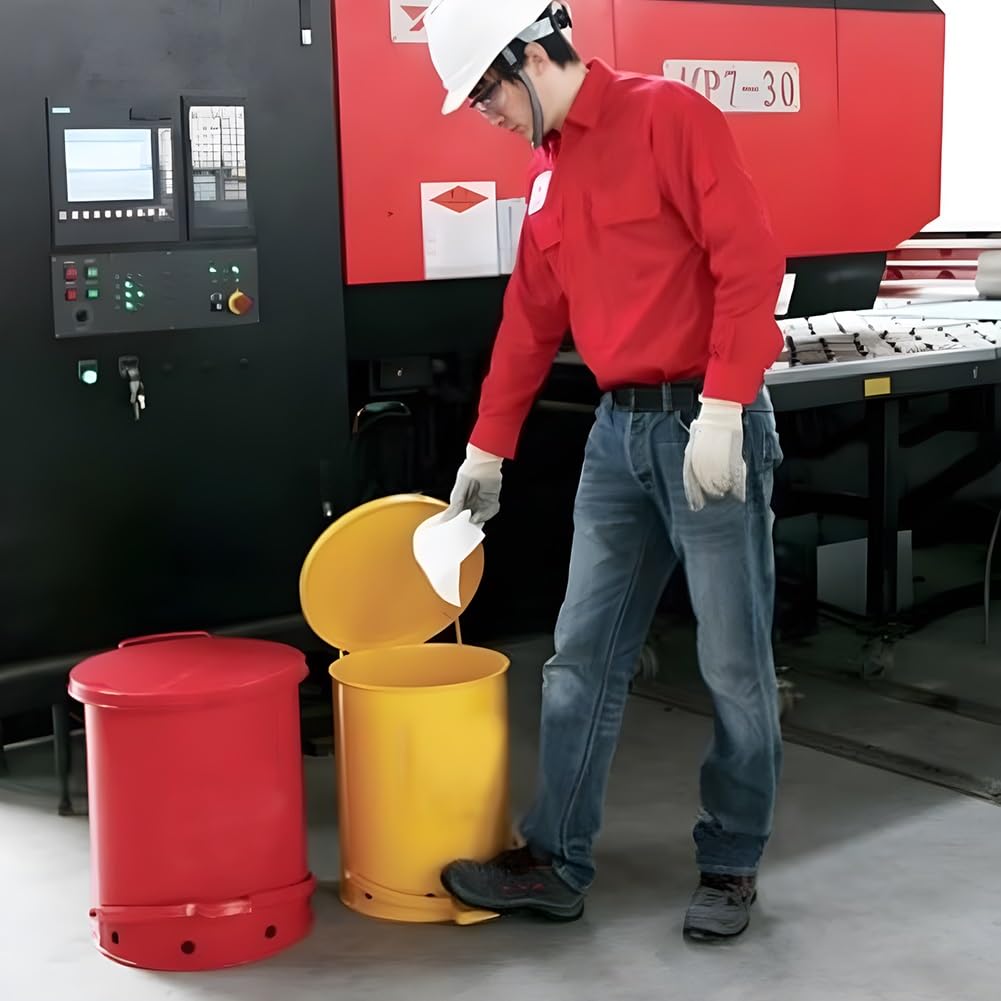 Sicherheitskanister Aus Metall Für Öllappen, Sammelbehälter Für Ölige Abfälle, Aufbewahrungskanister Mit Pedalen, Wird In Produktionslinien, Bürowerkstätten Und Kantinen Verwendet(Rosso,30x46 cm/11.9x