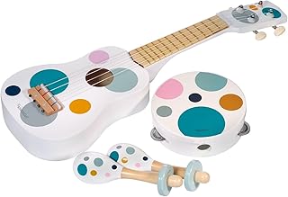 Kindsgut Musical Instrument Set with Guitar Rattles and Tambourine, Subtle and Modern Colours, Dots