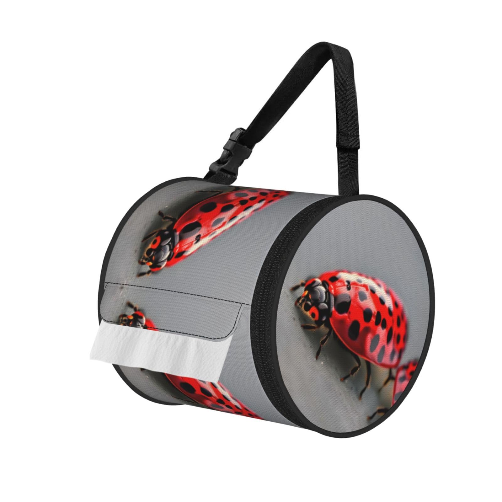 Red Ladybug Printed Toilet Paper Holder Bag, Adjustable Strap Roll Paper Organizer for Car Kitchen Outdoor