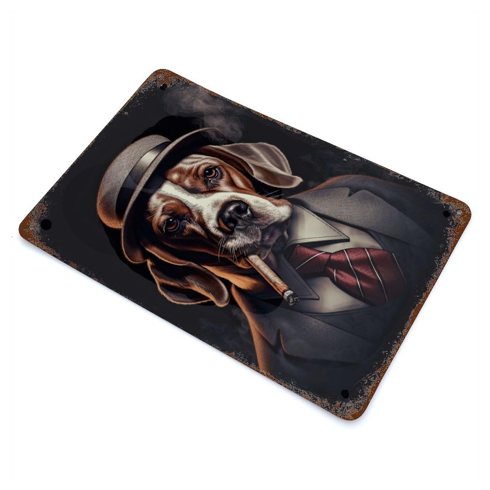 Garage Style Beagle in A Gangster Suit Rust Effect Tin Sign 11.8"x7.9", Vintage Wall Decor for Bar And Workshop