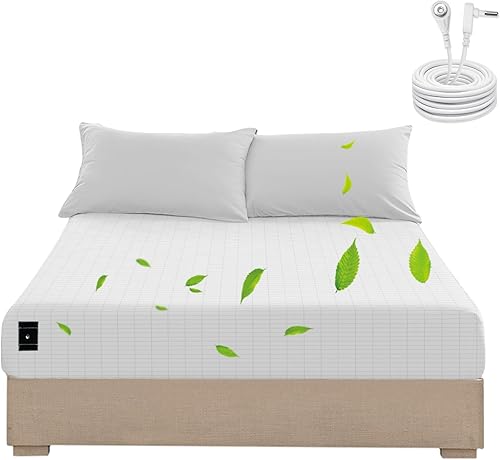 Sábanas de tierra de tamaño matrimonial, sábanas de tierra con alambre de tierra, 10% plata pura, 54 x 75 x 14 pulgadas, sábanas bajeras de tierra