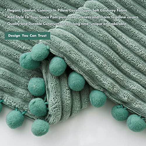 Miulee Boho Decorative Throw Pillow Covers With Pom-Poms, Soft Corduroy Solid Lumbar Cushion Cases For Couch Sofa Bedroom, 12X20 Inch Greyish Green #TOP2