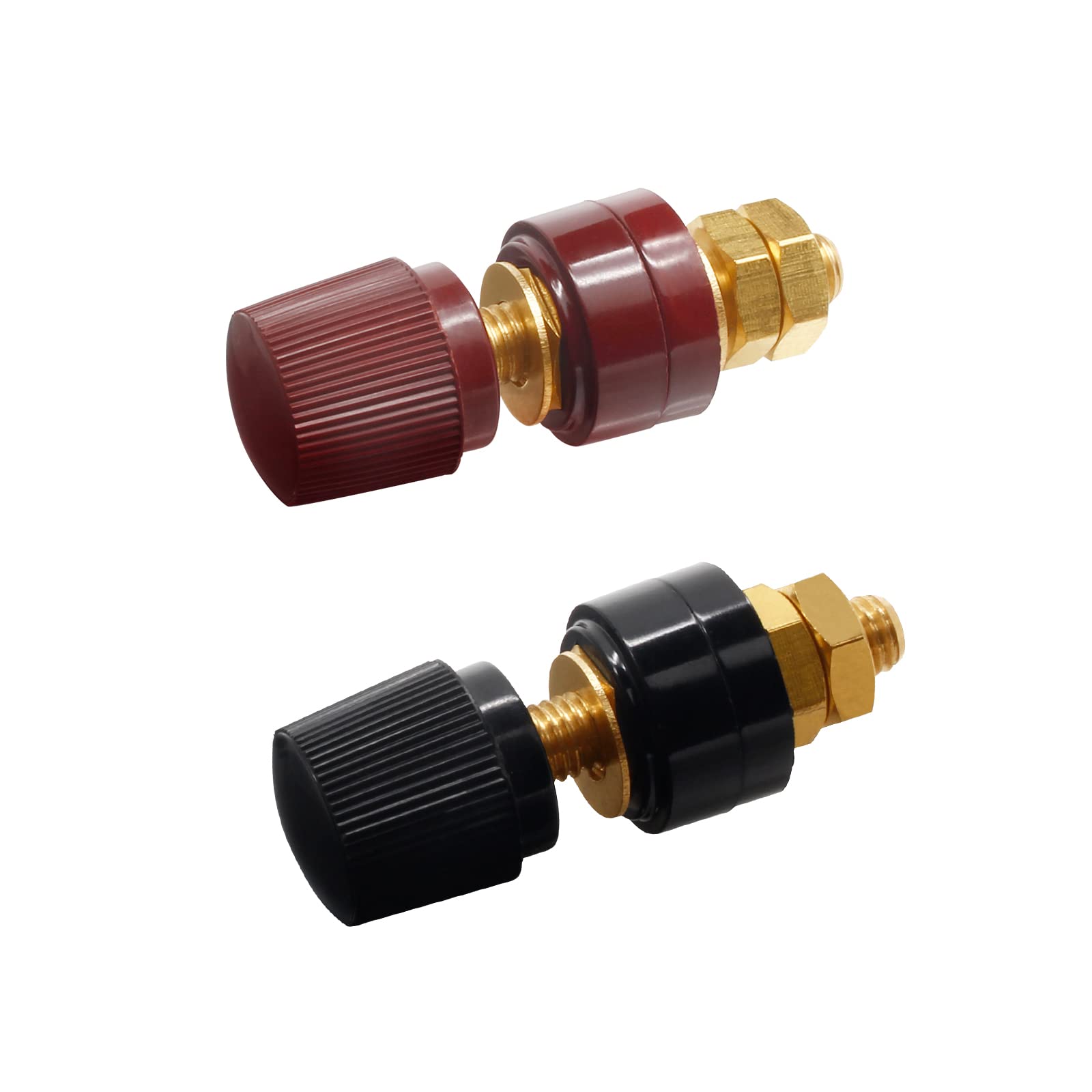 Jiozermi 2 Pcs 1/4" Copper Battery Terminal Studs, M6 Remote Battery Terminal Stud Pure Brass Terminal Binding Post Post Connectors Kit Red and Black