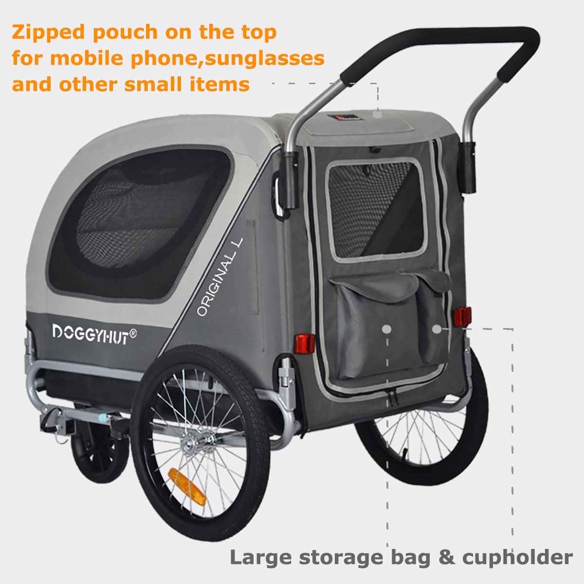 Doggyhut Original L Remorque de Velo 2 en 1 Grande Poussette remorque vélo pour Chiens de Taille Moyenne et Grande Chiens