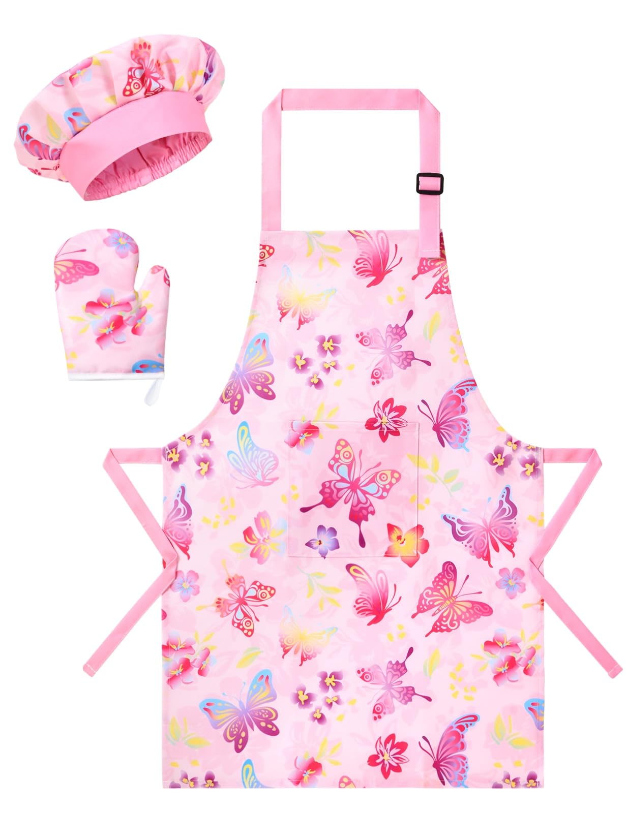 WERNNSAI Kids Apron and Chef Hat Set with Hat Oven Mitts, Ages 2-5 Years