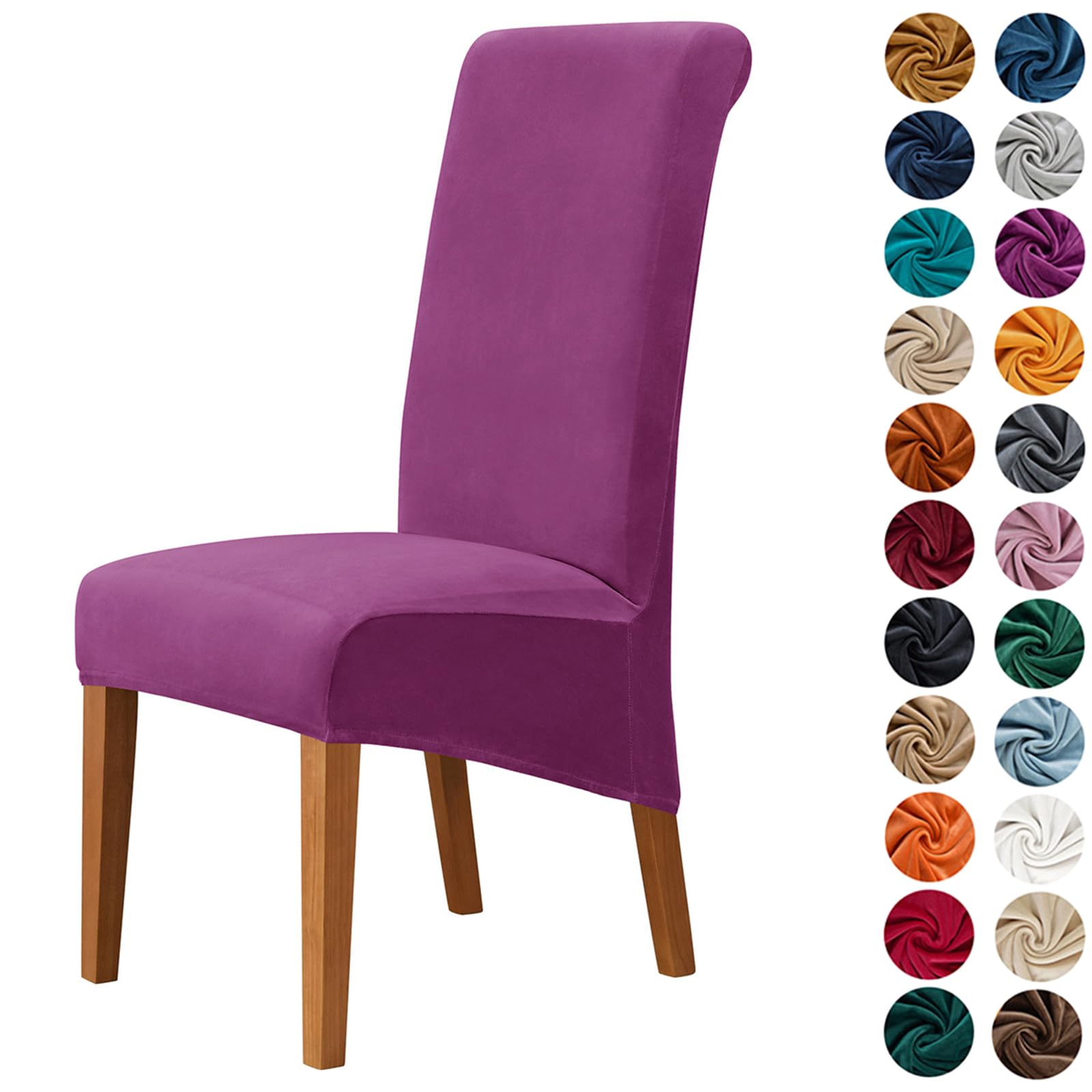 Morbuy Chair Covers Set of 2/4/6, Velvet High Stretch Dining Chair Slipcovers, Removable Washable High Back Chair Protector Covers for Hotel,Ceremony,Banquet,Kitchen,Restaurant (6pc,Violet)
