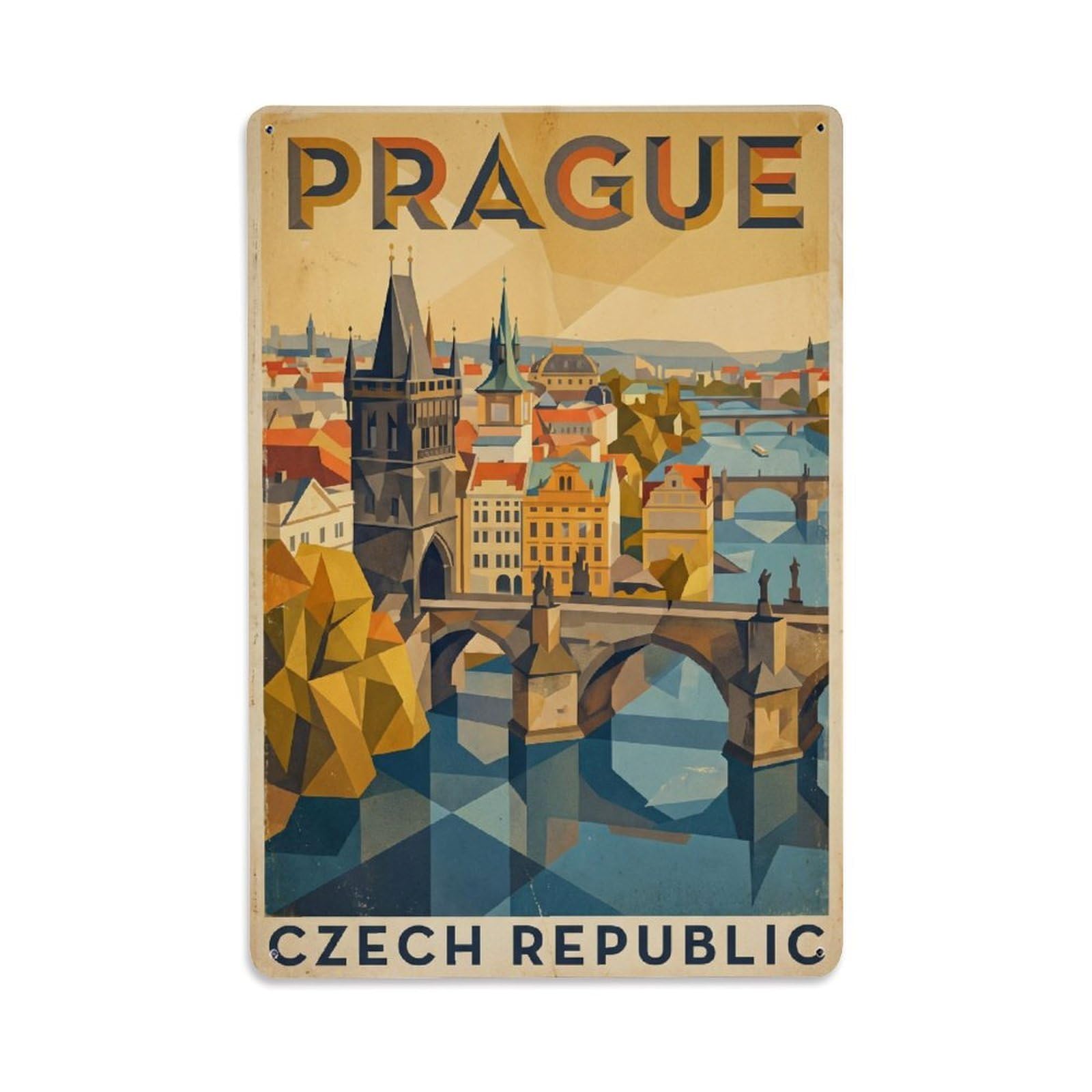 Vintage Travel Czech Republic Prague Metal Tin Sign