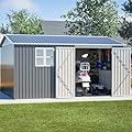 10X12 FT Outdoor Storage Shed Heavy-Duty Metal Sheds & Outdoor Storage with Floor Frame, Rustic Style Window and Lockable Doors Bright and Spacious Tool Sheds for Backyard Garden Patio Lawn, Gray