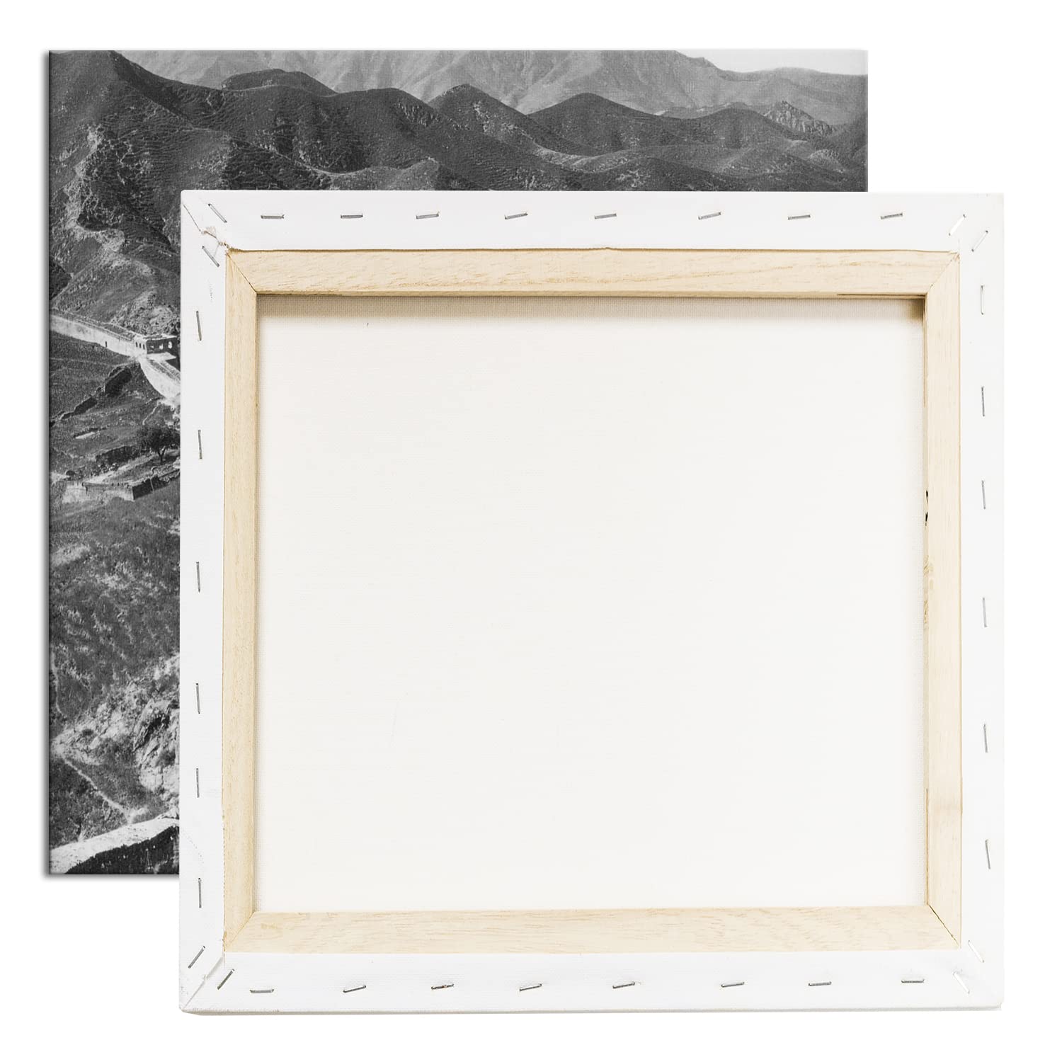 Formato del grande muro cinese: 70 x 70 Effetto: bianco e nero come stampa su tela, motivo già incorniciato su cornice in vero legno, stampa digitale di alta qualità, nessun poster o poster