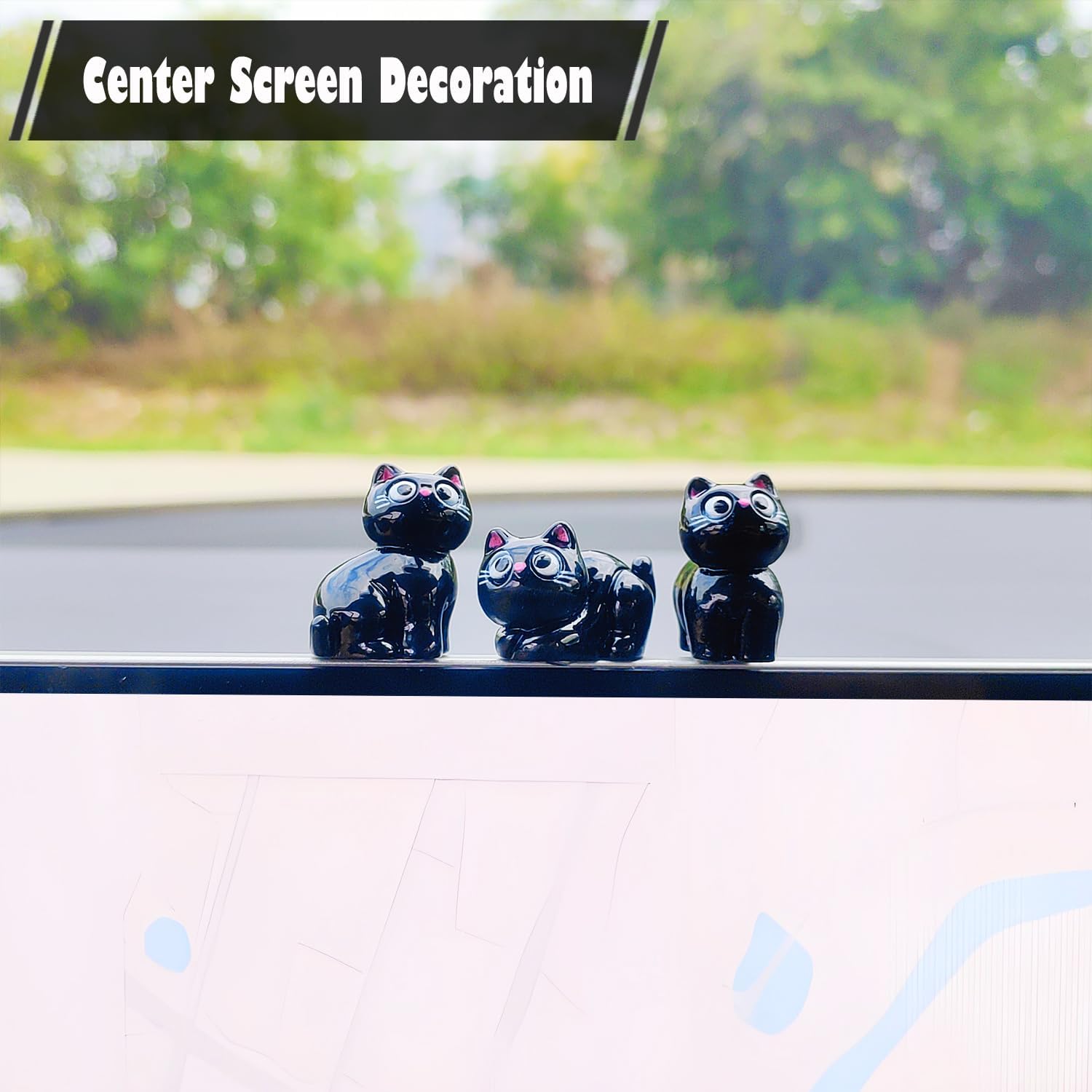 Small Cats Dashboard Decorations, Cute Cat Rear View Mirror Accessories Interior Dashboard Accessories, Car Dash Decor for Women/Men image 4