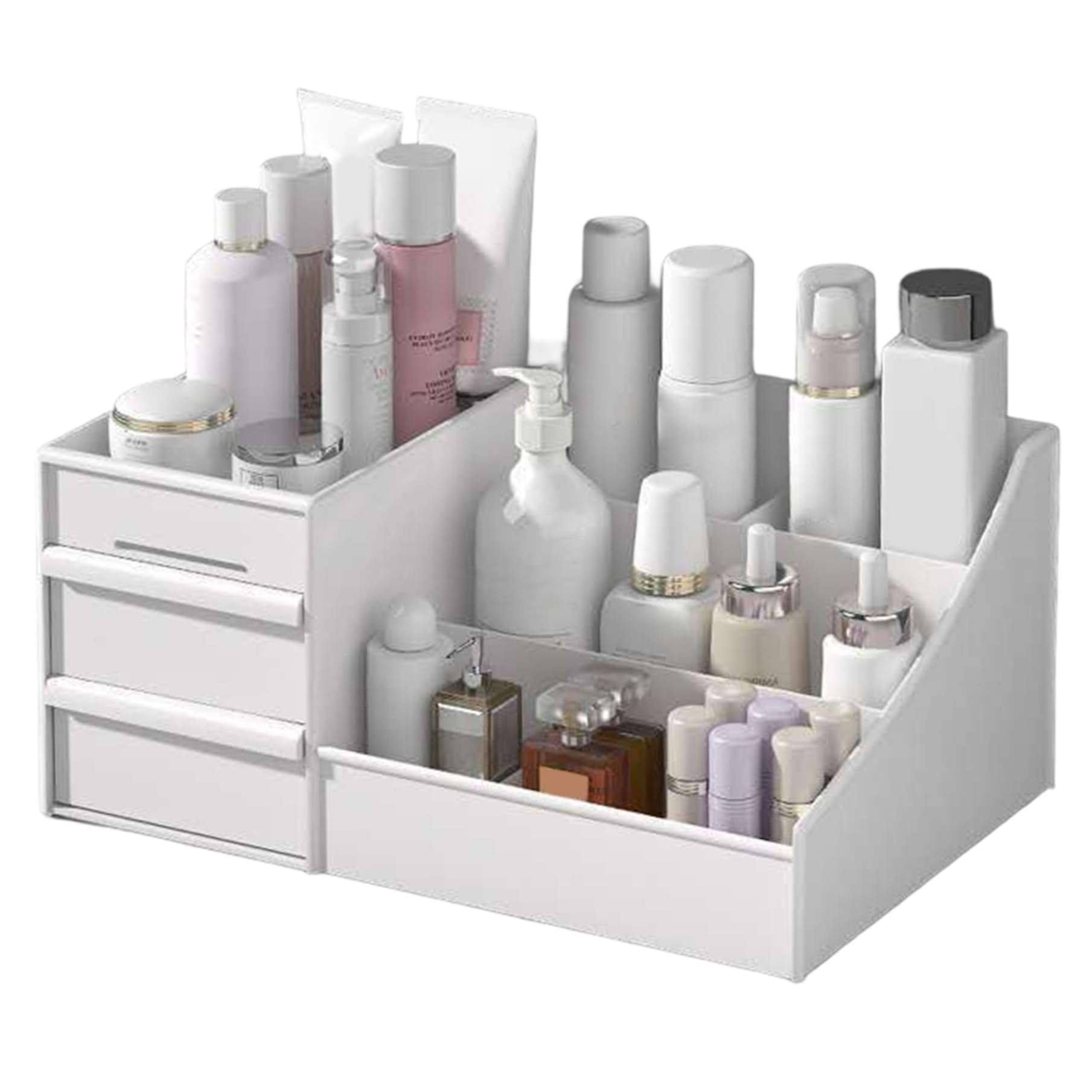 CAKEEYUM Cosmetics Organizer Large Capacity Beauty Organizer with Drawers and Compartment Plastic Makeup Storage for Vanity Dresser Bathroom Countertop