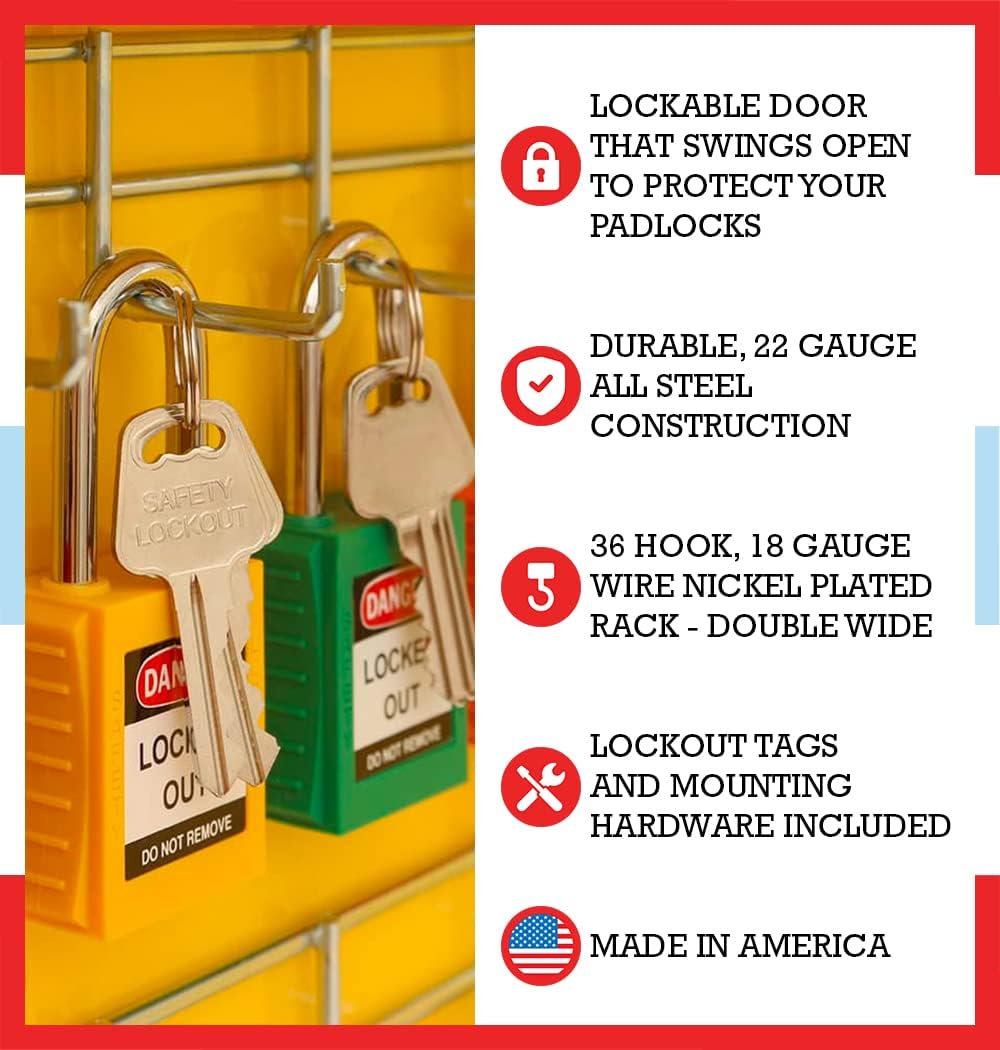Lockout Tagout Kit, Padlock Control Center for Safe Padlock Storage, Double Wide Yellow