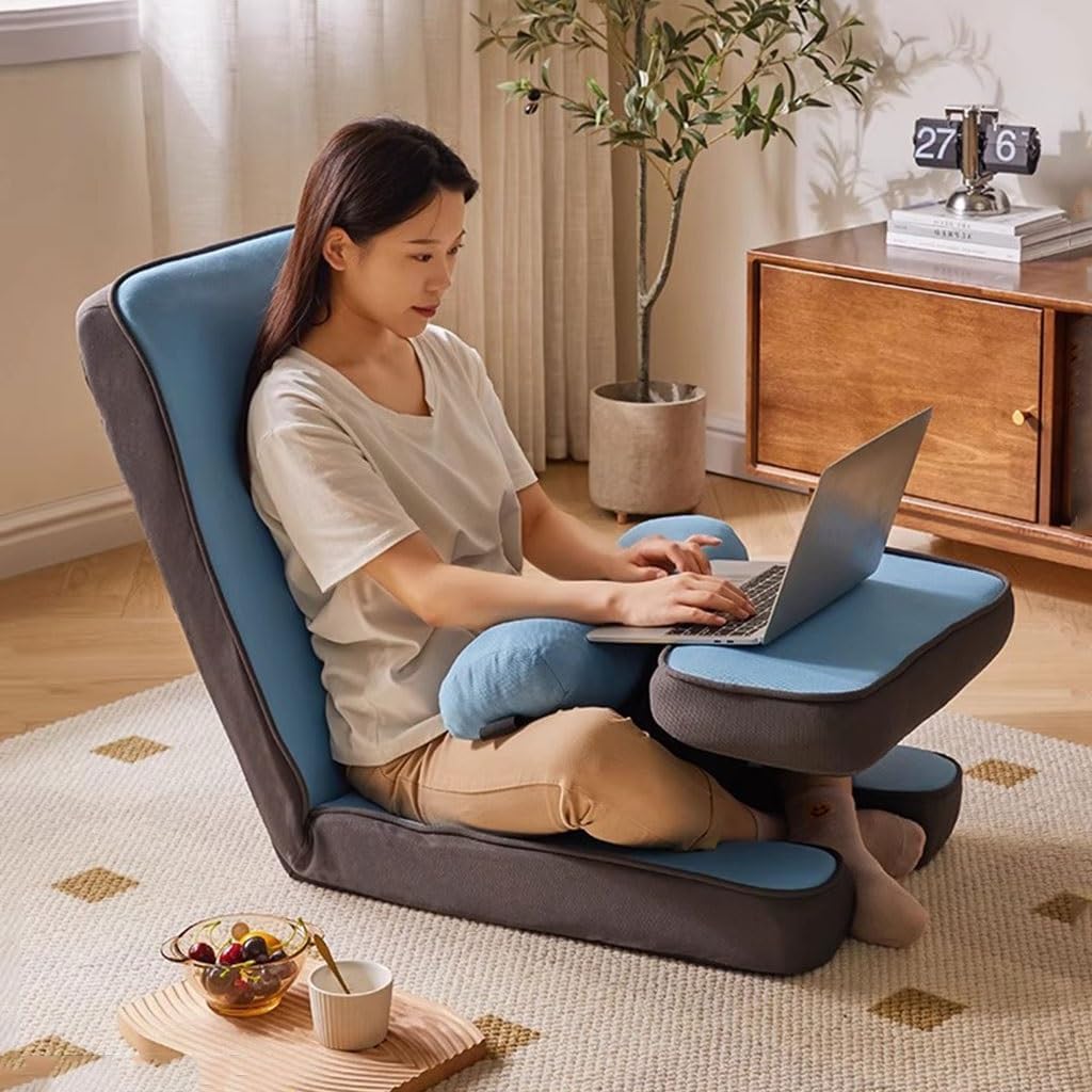 Adjustable Floor Seating with Back Support Video Gaming Recliner,Tatami Chair for Indoor Floor Bay Window Reading,Folding Lazy Sofa Bed with Footrest(Plaid)