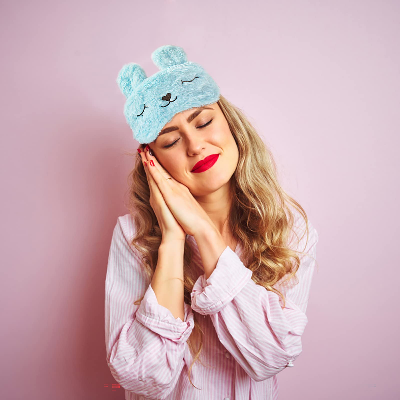 Maschera Notte In Peluche 3D Per Dormire - Morbida Con Elastico Regolabile, Ideale Per Viaggi, Blu - 2