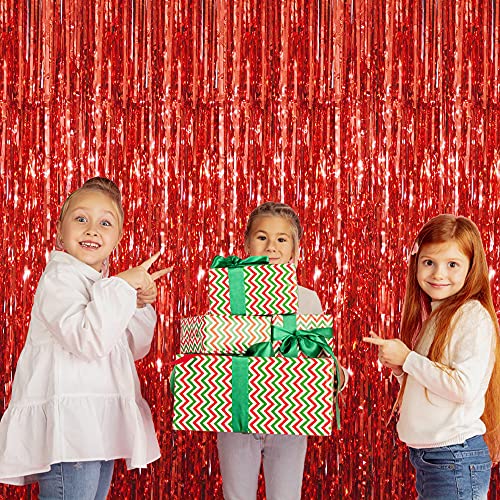 Image of GOER Red Metallic Tinsel Foil Fringe Curtains for Party Photo Backdrop Wedding Decoration 1m x 3m