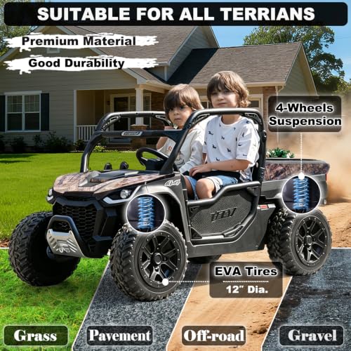 Image of NEWQIDA 2 Seater Kids UTV 24V Ride on Toy for Kids 3-8 Side by Side, Black