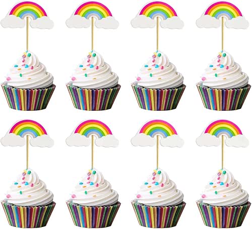 24 Pieces Rainbow Cupcake Toppers Rainbow Theme Birthday Party Cake