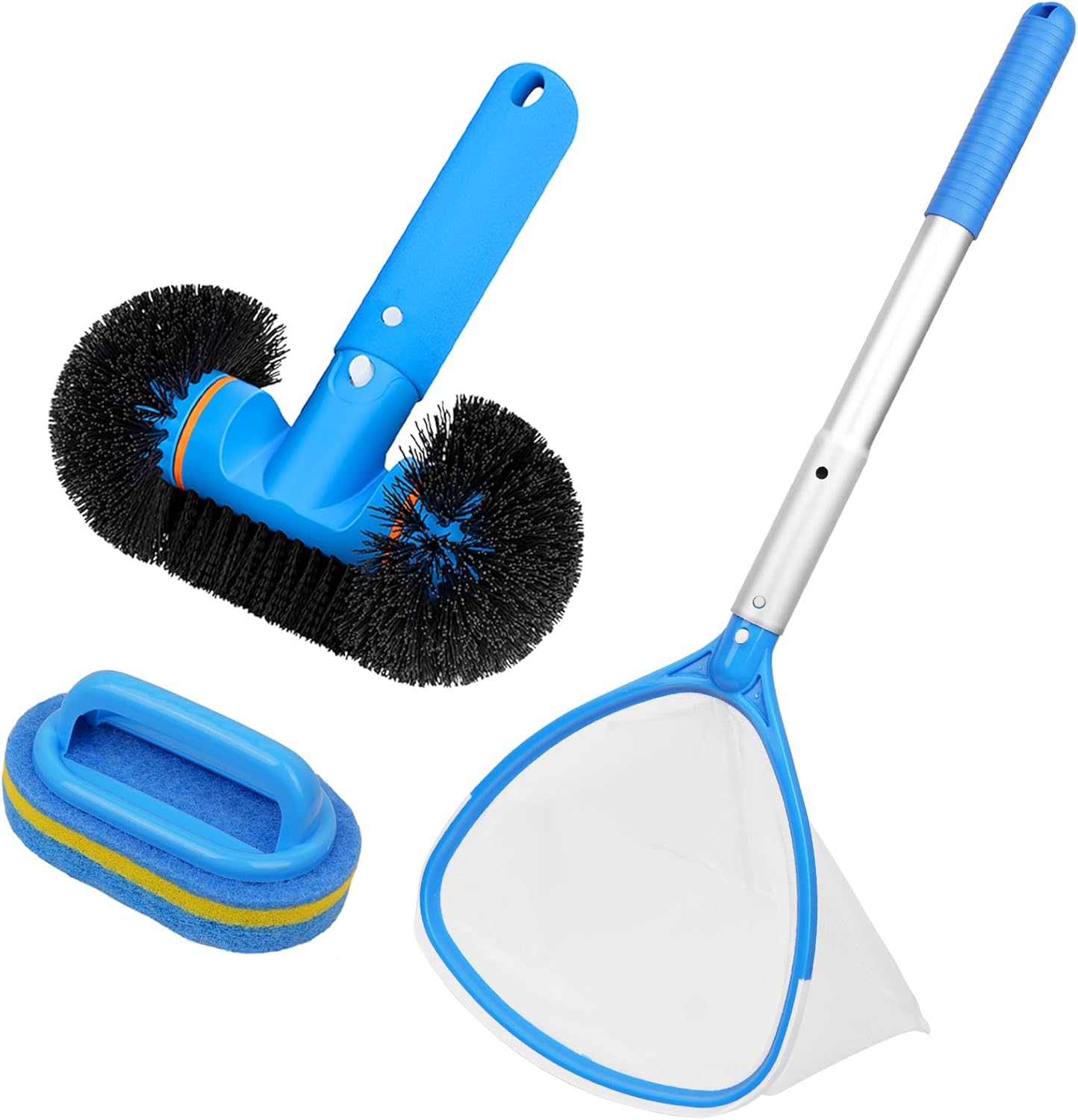 all-in-one spa cleaning set - hot tub small pools maintenance accessories kit with skimmer net round brush scrubber and 1ft pole