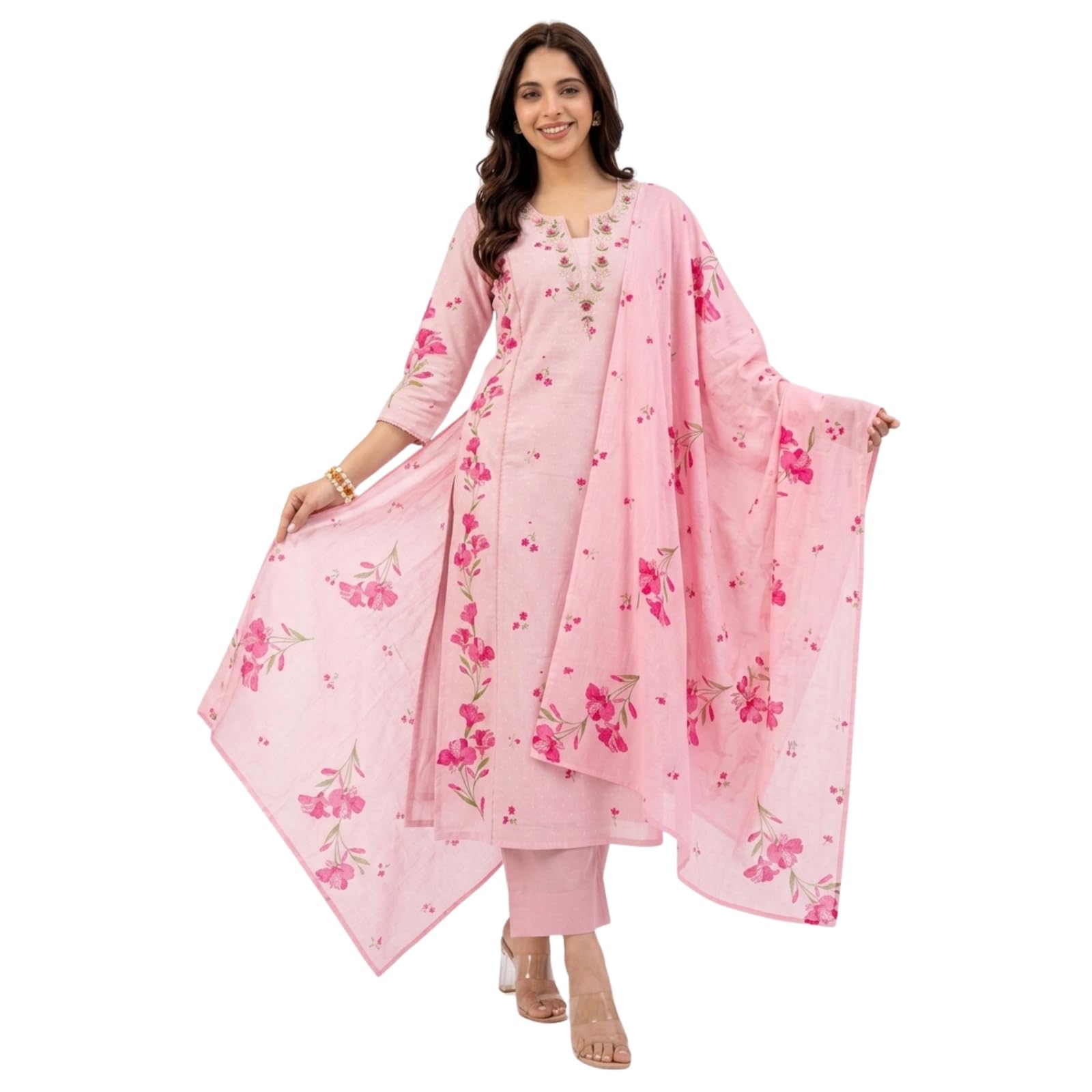 Women's Silk Floral Printed Kurta Set with Dupatta | Embroidered Kurta Pant Set for Women | Traditional Set for Women-image-45