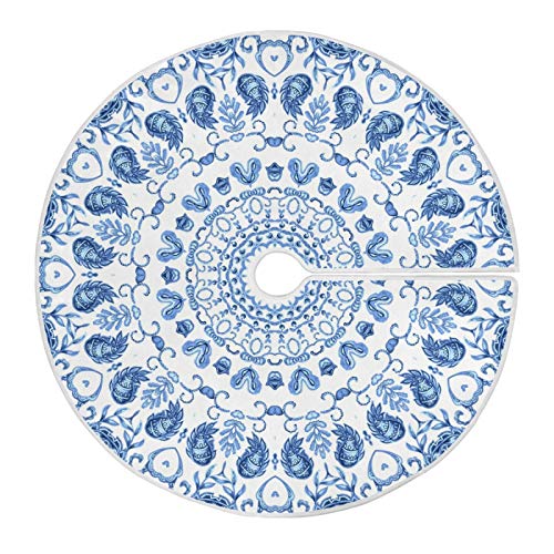 Aflyko Blue Christmas Tree Skirt Xmas Tree Base Cover Mat Holiday Party Decor 35.4