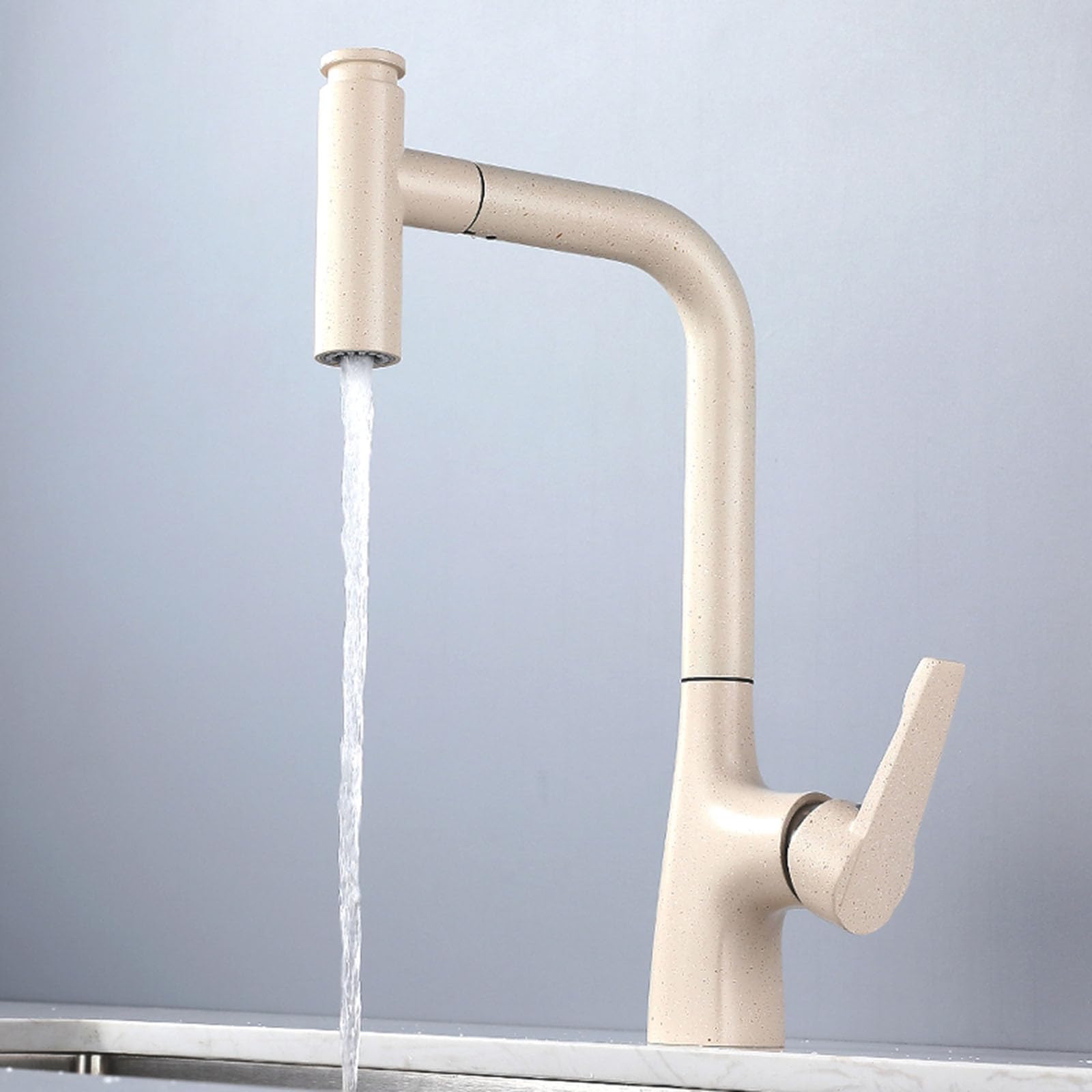 ZYCHSJXA Kitchen Bath Taps Sink Mixer Tap Pull Out Faucet Swivel Brass-Oatmeal Color