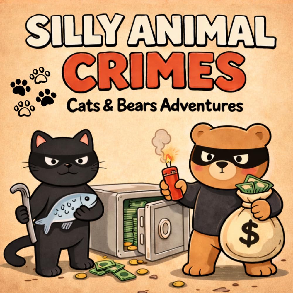 Silly Animal Crimes: Cats & Bears Adventures: A Cozy and Relaxing Coloring Book with Cute, Funny Trouble Scenes for Kids and Adults