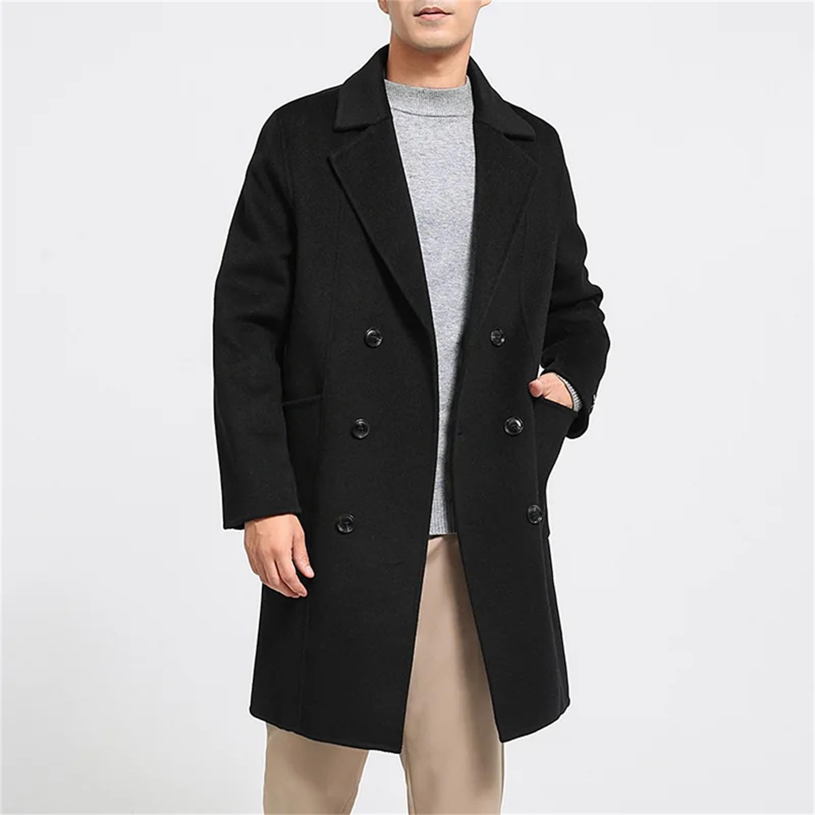 Cappotto doppio petto lungo doppio petto spesso cashmere da uomo business casual classico