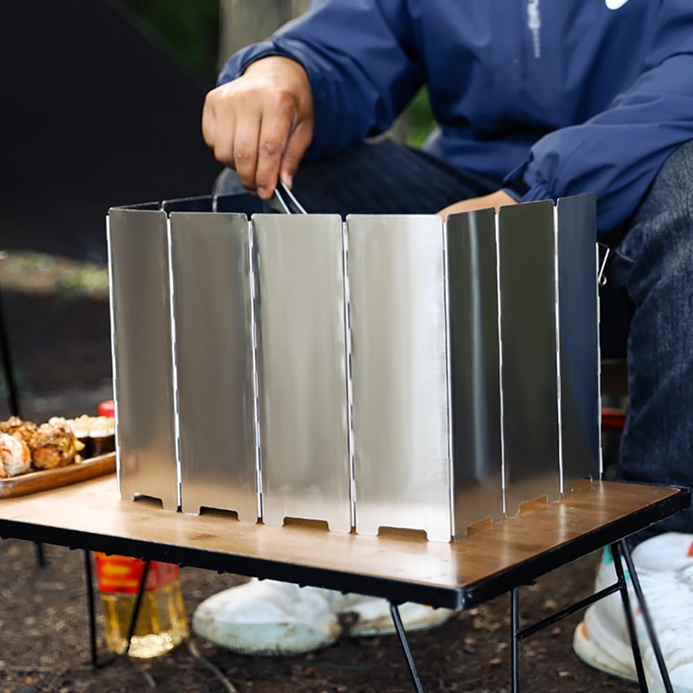 DPCR Camp Stove Windscreen, 10 Plates Aluminum Windshield for Camping Wood Stove with Drawstring Bag, Lightweight Folding Windproof Outdoor Stove Windshield for Camping (84 * 24cm) 4