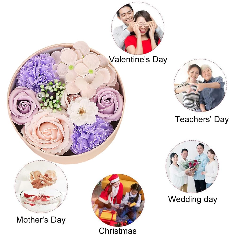 Handgefertigte Violette Seifenrosen im Geschenkkarton – Luxus Seifenblume mit Rosenduft, künstliche Rosenblüte als Badezusatz & Dekoration für Valentinstag, Muttertag, Jahrestag