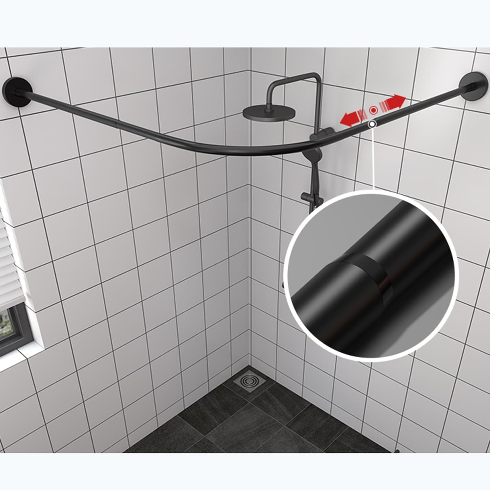 baceyiove L-vormige douchegordijnstang, gebogen douchegordijnstang hoek badkamer douchestang metalen badgordijnhouder, boor/geen boor anti-roest hoekgordijnrail stang, f (maat: 70-95 x 90-130 cm, kleur: zilver
