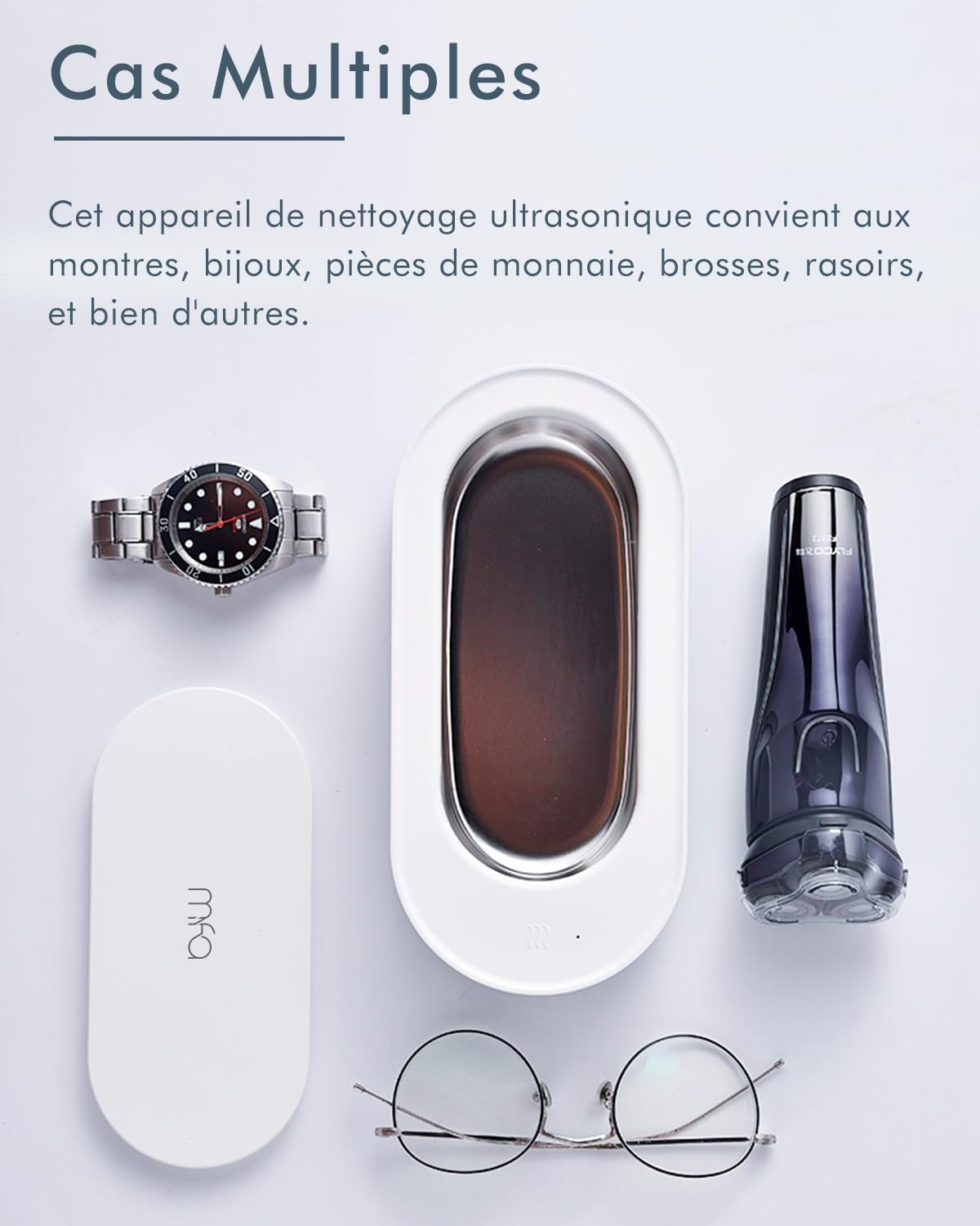 mfa® | Appareil de nettoyage par ultrasons pour lunettes de vue, bijoux en argent (bain d'argent) | Bac à ultrason pour verres, bijouterie | Nettoyeur ultrasonique pour lunette | Ultrasonic Cleaner