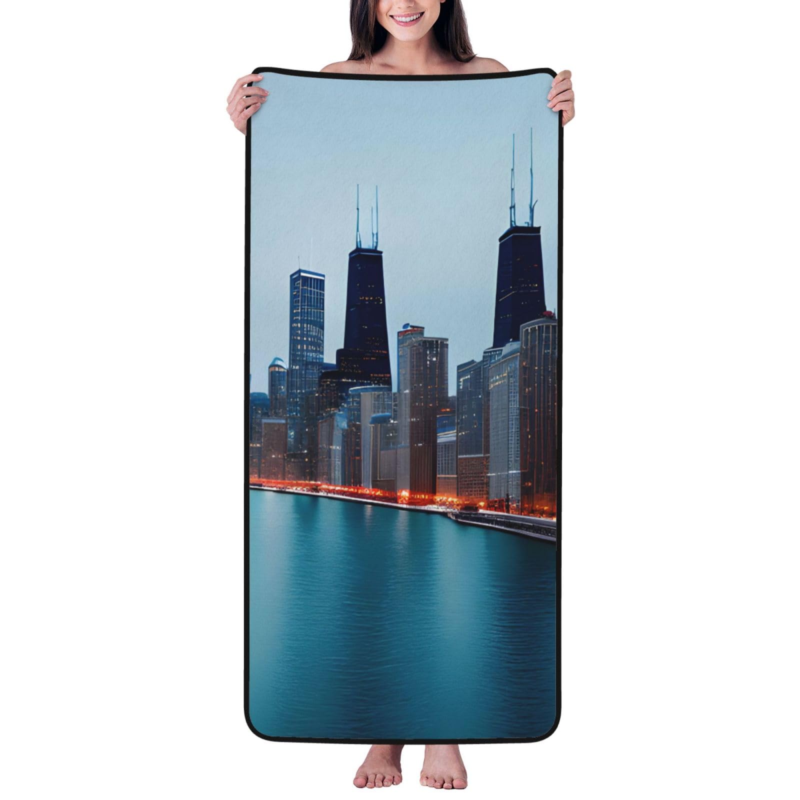 JBJGKHLP Chicago Print Women Men Couples Coral Velvet Bath Towel Ultra-Soft For Home Bathroom Travel
